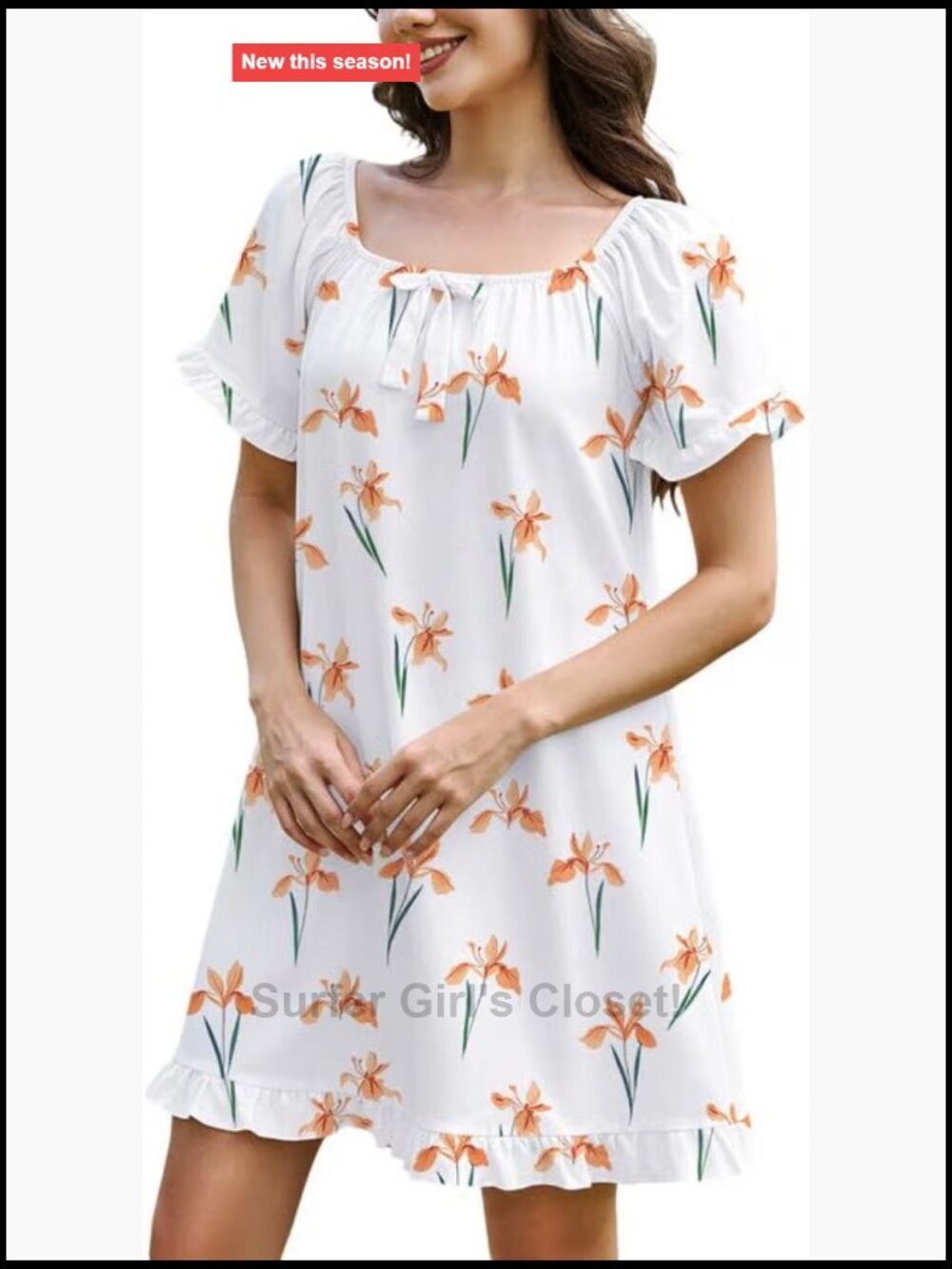 Vintage Nightgown for Women Short Sleeve Sleep Shirt Ruffled A-Line Mini Lounge